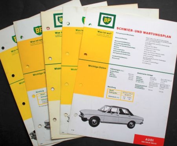 BP Lubrication- and Maintenance Schedule for Audi-Models 1970 five sheeds (8522)